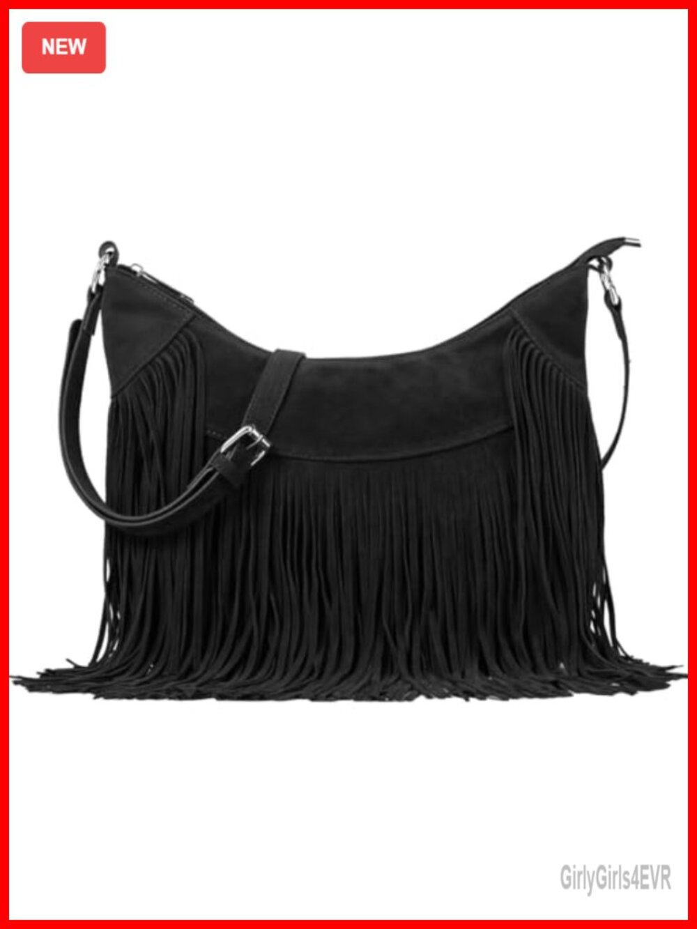 Vegan Suede Fringe Hobo Bag Tassel Hippie Crossbody Shoulder Purse